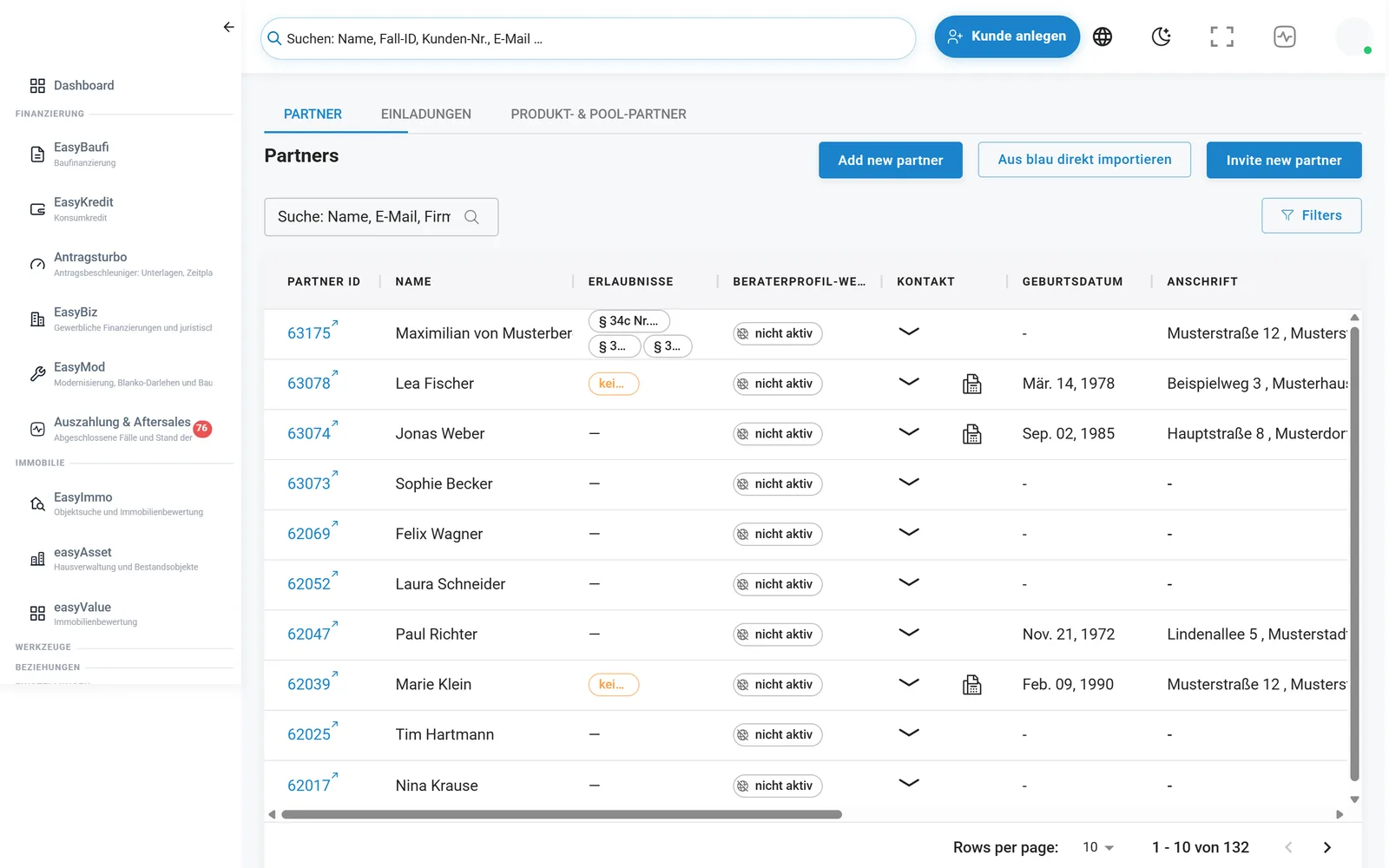 Partnerverwaltung in der EasyFin-Suite