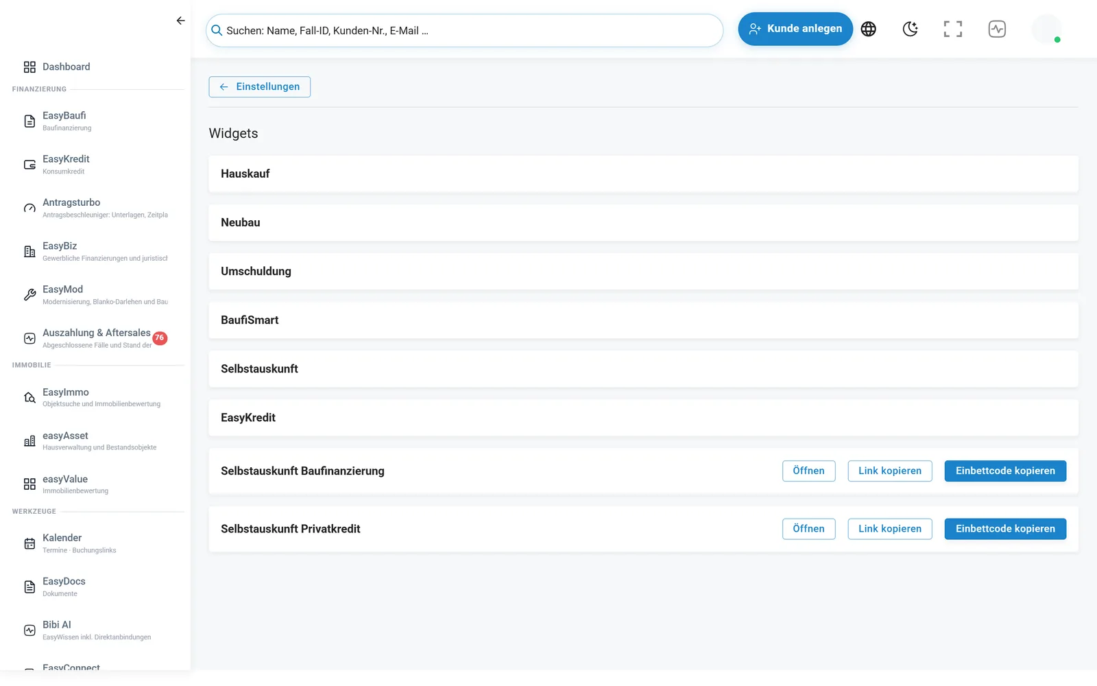 Website-Widgets & Leadrechner in der EasyFin-Suite